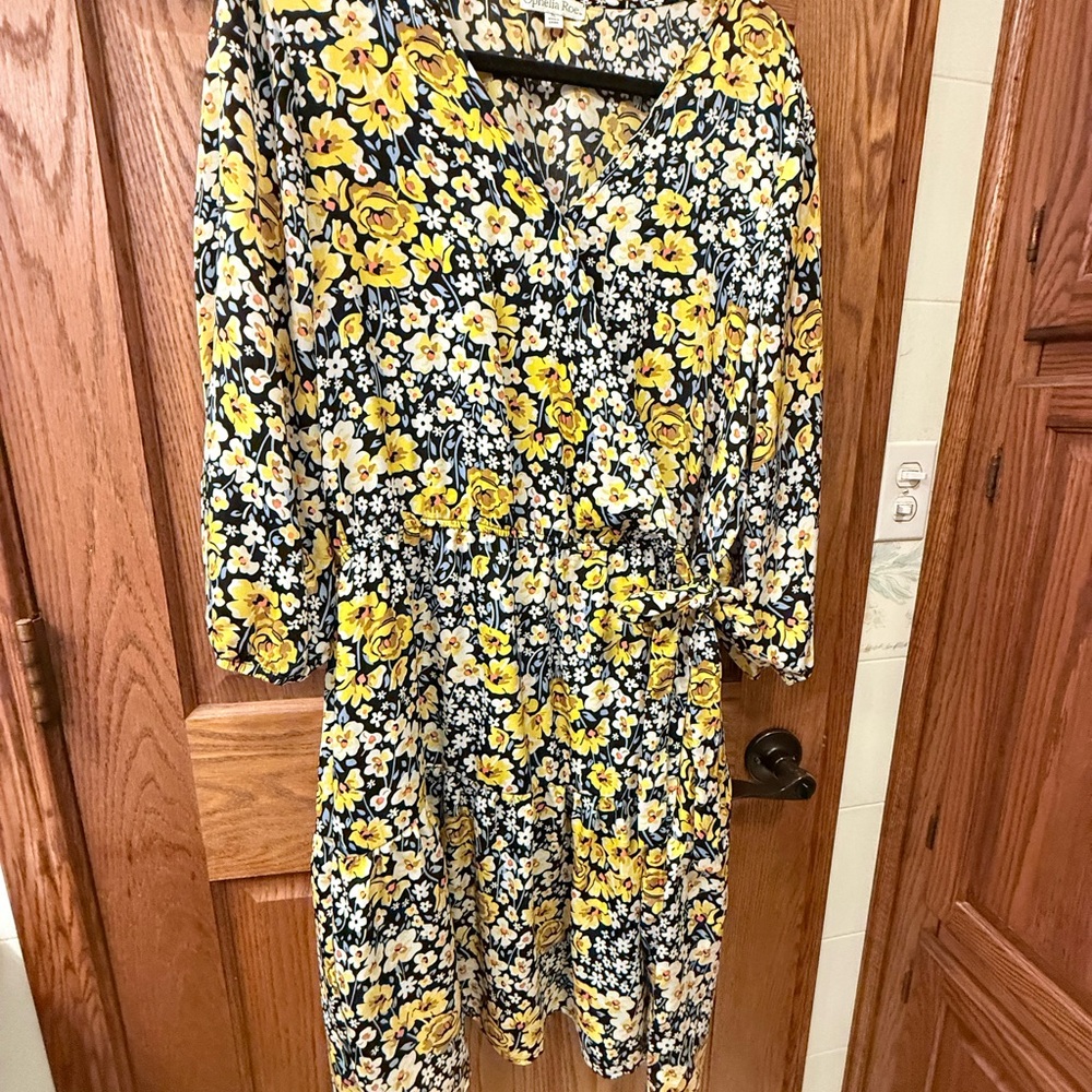 Yellow and White Long Sleeve Sundress with Peter Pan Collar